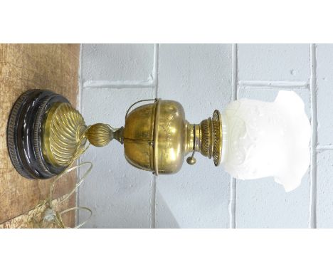 A Famos 120 oil lamp, converted, lacking chimney 