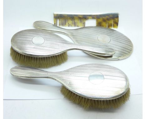 A silver backed mirror and brush set, comb a/f 