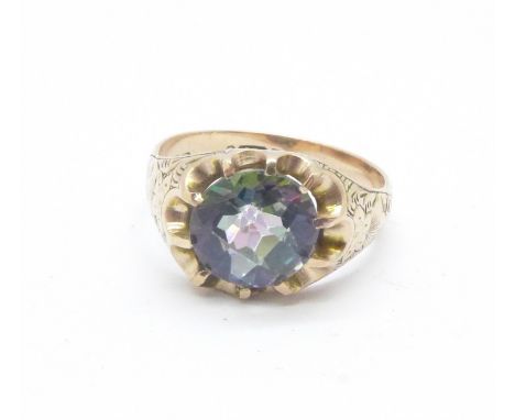 A 9ct gold and faceted mystic topaz ring, 3.8g, K 