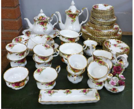 A Royal Albert Old Country Roses tea and coffee set, dinnerwares including seven dinner plates, nut dish, salt and pepper pot