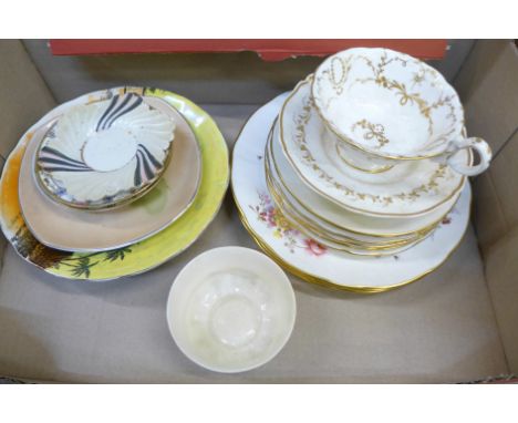 Royal Crown Derby Posies plates and side plates, Belleek bowl, a pair of Paragon plates, two Wilkinson desert scene plates, e