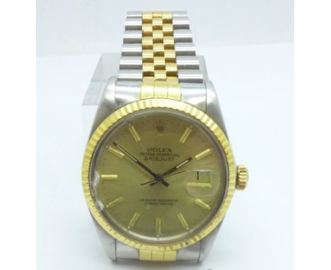 A Rolex Oyster Perpetual Datejust gold and steel bi-metal superlative chronometer wristwatch, officially certified, 3035 cal.