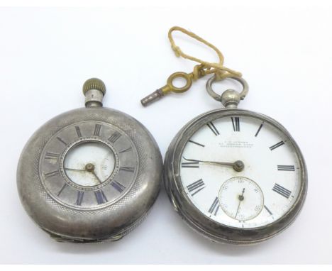 A silver fusee pocket watch retailed by A.J. Austen, 55 Albert Gate, Knightsbridge and a top wind silver half hunter pocket w