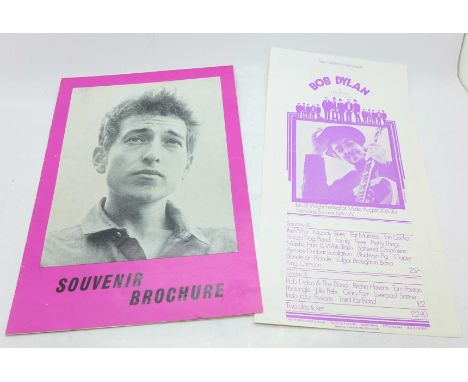 Isle of Wight Festival flier 1969 including Bob Dylan, The Who, Pretty Things, etc., and a souvenir programme with Bob Dylan 