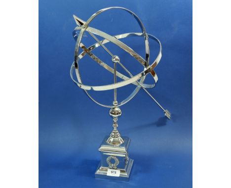 A reproduction metal armillary table top globe, 48cm tall