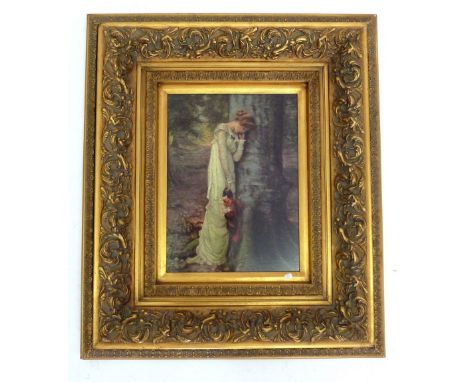 A decorative reproduction print of a woman leaning on tree in gilt frame, 39 x 29cm 