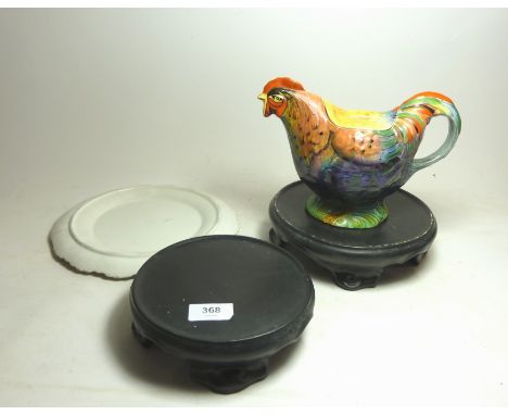 Two Cetem Ware pottery plant stands, a 'Tongue' dish and one rooster teapot