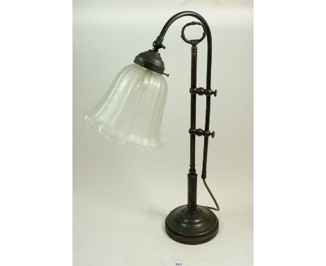 A reproduction Art Nouveaux style table lamp with etched glass shade, 59cm high 