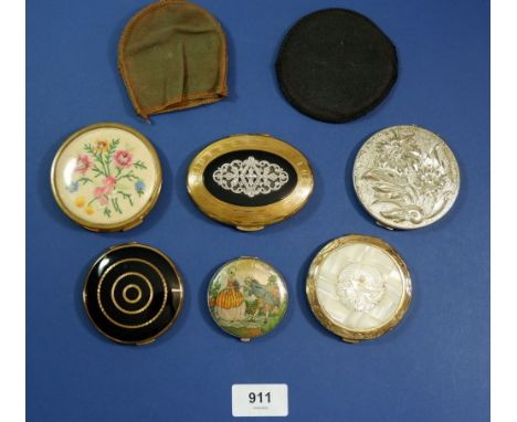 A Kigu oval marcasite compact and five other compacts 