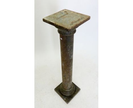 A green/grey marble column or plant stand, approx 90cm tall