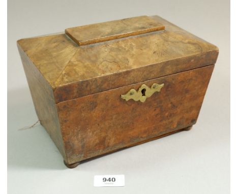 A Victorian walnut tea caddy - no interior, 23cm wide 