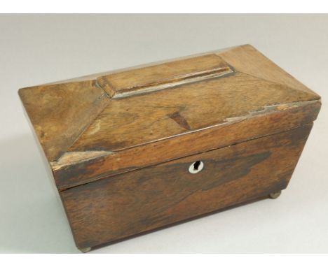 An early 19th century sarcophagus form tea caddy - no interior, 28 x 15 x 13cm high 