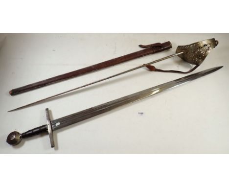 A George V officers sword and scabbard and a replica Viking sword 