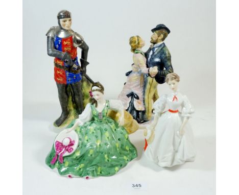 A Royal Doulton figure 'Elyse' HN 2474 and three other figures by Royal Worcester and Coalport 