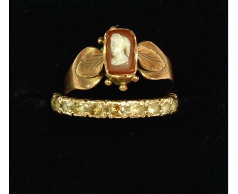 A small gold cameo ring and a 9 carat gold eternity ring, size K 