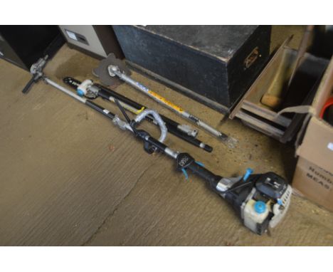 A MacAllister multi tool with attachments; brush cutter; chainsaw and hedge trimmer