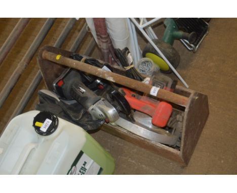 A tool trug and contents of various power tools etc