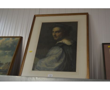 A gilt framed watercolour portrait study information to bottom left
