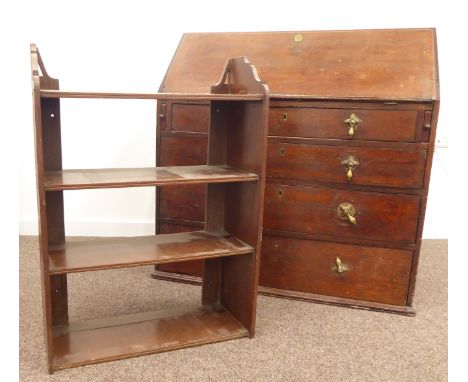 George III oak bureau, fall front enclosing interior fitted with green baize writing surface, pigeon holes and drawers, over 