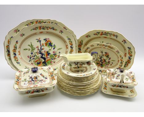 S Hancock opaque china 'Indian Tree' pattern dinner service comprising 6 dinner plates, 6 dessert plates, 6 side plates, sauc