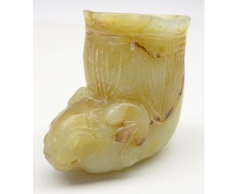 Chinese jade finial carved in the form of an animal's head H4cm, possibly from a walking cane Condition Report & Further Deta