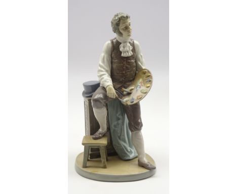 Lladro figure 'Artistic Endeavour' artist holding a palette with his foot on a stool no. 5234 H29cm Condition Report & Furthe