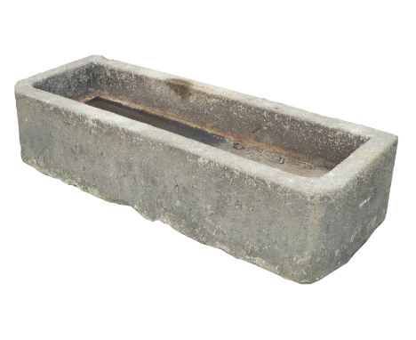 Medium York stone trough, hewn from a single piece of stone, 133cm x 47cm, H31cm Condition Report & Further Details Click her