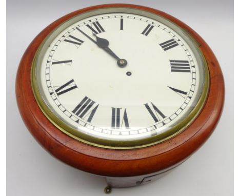Early 20th century mahogany cased dial clock, single chain fusee driven movement, white painted enamel face with Roman dial, 