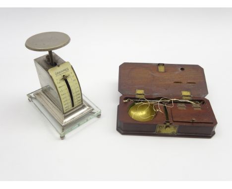 Set of 19th Century travelling balance scales by P Charpentier of Paris complete with weights in original mahogany case L13cm