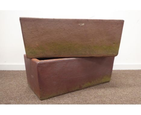 Pair of large trough shaped rustic planters, 80cm x 43cm, H30cm Condition Report & Further Details Click here for further ima