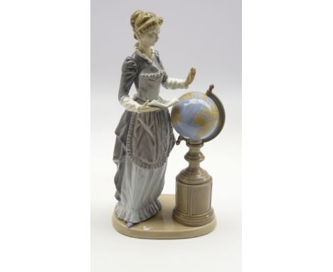 Lladro figure 'School Marm', school mistress holding a book and standing by a globe No. 5209 H33cm Condition Report & Further