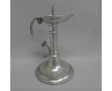 A James Stick pewter chamber stick, 18.5cm 