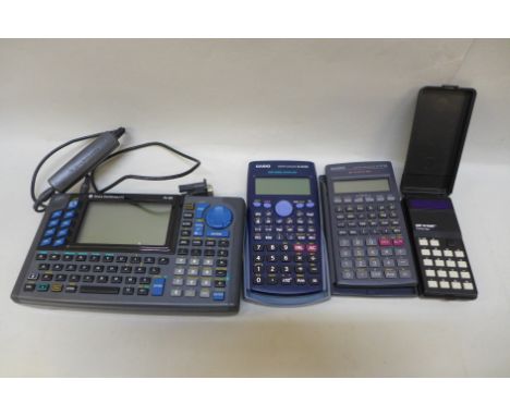 Four vintage calculators, Sinclair, Casio x 2 and Texas Instruments Ti-92 