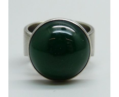 A Niels Erik From, Danish sterling silver ring with chrysoprase cabochon, 1960s/1970s, 11.5g, O 