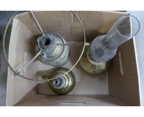 A brass gas lamp and parts **PLEASE NOTE THIS LOT IS NOT ELIGIBLE FOR POSTING AND PACKING** 