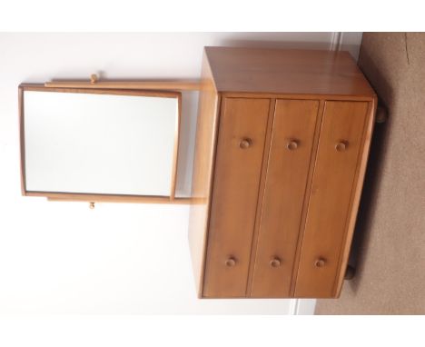 1960s ercol elm dressing chest, raised rectangular swing mirror back, three drawers, W92cm, H137cm, D48cm Condition Report Cl