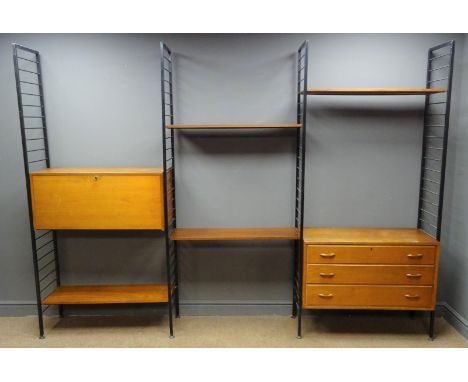 Ladderax black ladder three sectional wall unit, up and under cupboard, three drawer unit and four shelves, black ladders, W1