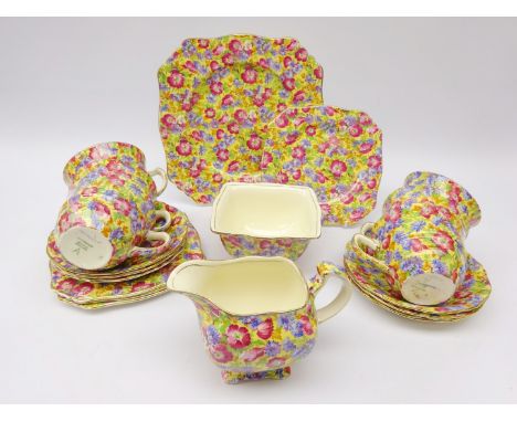 Royal Winton Grimwades 'Royalty' pattern tea set comprising six cups and saucers, four tea plates, milk jug, sugar bowl and c