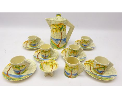 Clarice Cliff 'Patina Country' fifteen piece coffee service, retailed by Lawleys China Regent St London Condition Report Clic