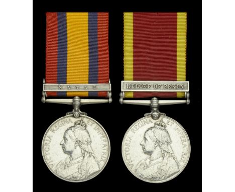 Pair: Private S. F. Watt, Royal Marines, who was wounded during the Boxer Rebellion  Queen’s South Africa 1899-1902, 1 clasp,