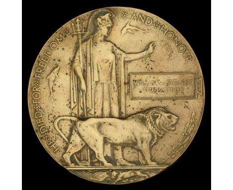 Memorial Plaque (William Sydney Fitzpatrick) polished, light traces of verdigris, very fine £100-£140  ---  M.M. London Gazet