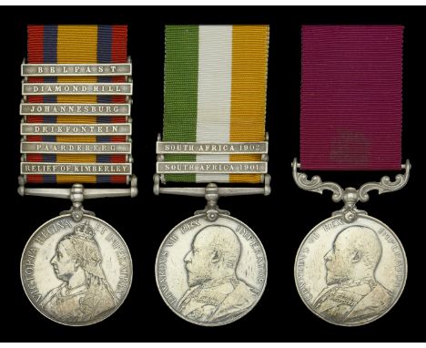 Three: Squadron Sergeant Major Rough Rider W. J. Coe, 6th Dragoon Guards  Queen’s South Africa 1899-1902, 6 clasps, Relief of