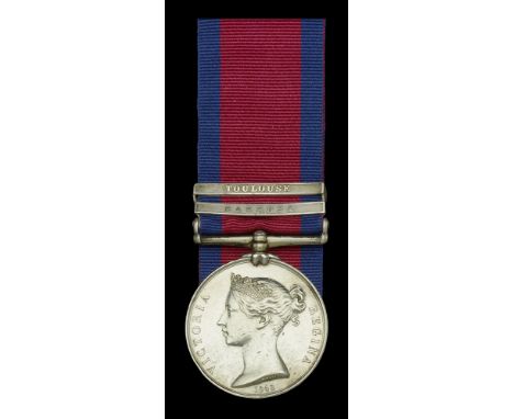 Military General Service 1793-1814, 2 clasps, Barrosa, Toulouse (J. Wilkinson, Royal Staff Corps) suspension a little slack, 