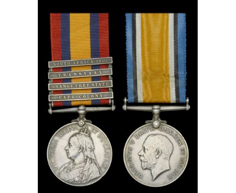 Pair: Sergeant A. Lowe, Leinster Regiment, later York and Lancaster Regiment  Queen’s South Africa 1899-1902, 4 clasps, Cape 