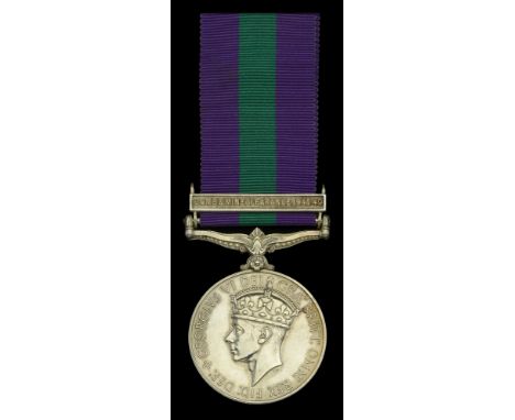 A scarce Bomb and Mine Clearance G.S.M. awarded to Sapper S. J. Sullivan, 4 Bomb Disposal Company, Royal Engineers, who was k