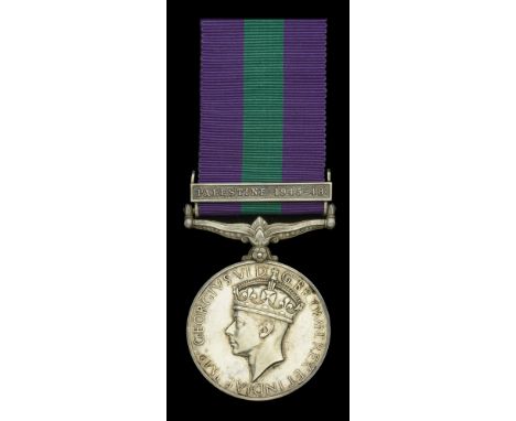 The G.S.M. Palestine 1945-48 awarded to Lance Corporal W. H. Clarkson, Royal Army Service Corps, who was killed in action ser