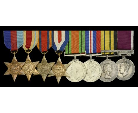 Eight: Warrant Officer Class I A. Frost, Royal Army Service Corps  1939-45 Star; Africa Star; Burma Star; France and Germany 
