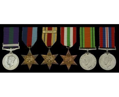 Six: Private W. Donaldson, Cheshire Regiment  General Service 1918-62, 1 clasp, Palestine (4123267 Pte. W. Donaldson. Ches. R