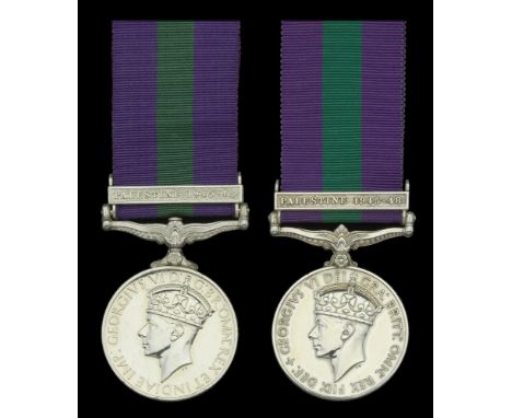 General Service 1918-62, 1 clasp, Palestine 1945-48 (2) (14749336 Cfn. R. Berry. REME.; 19062703 Cfn. H. Lingham. R.E.M.E.) g