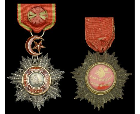 Ottoman Empire, Order of the Medjidieh, Fourth Class breast badge, 72mm including star and crescent suspension x 55mm, silver